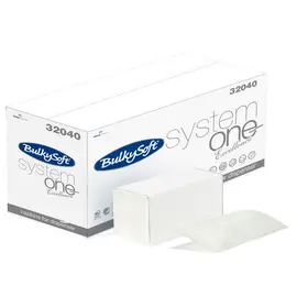 Bulkysoft System One Spenderservietten 21,5 × 16 cm,   2-lagig, 1/2-Falzung, weiss, Microprägung  Karton zu 4000 Stk. FSC zertifiziert